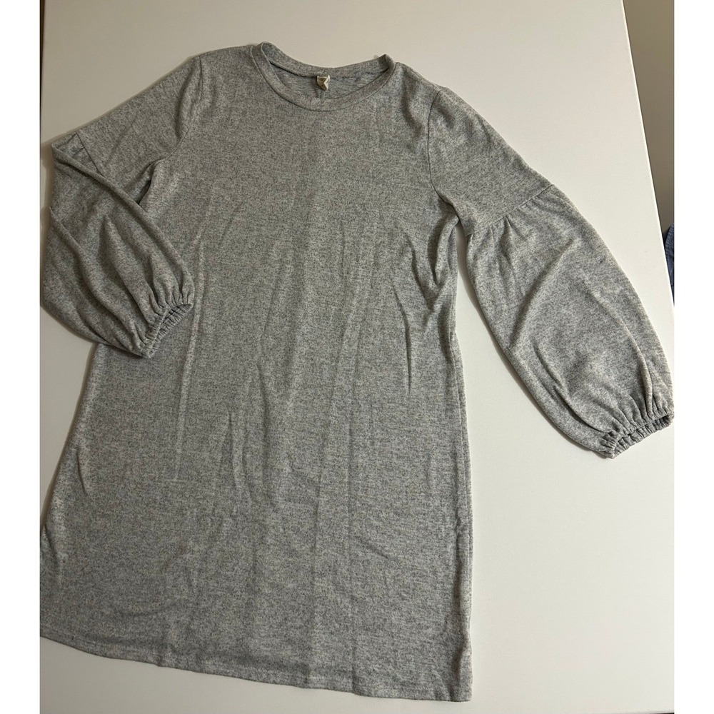Bebop Women's Grey Marl Knit Balloon Sleeve Mini Shift Dress XL Casual Crew Neck